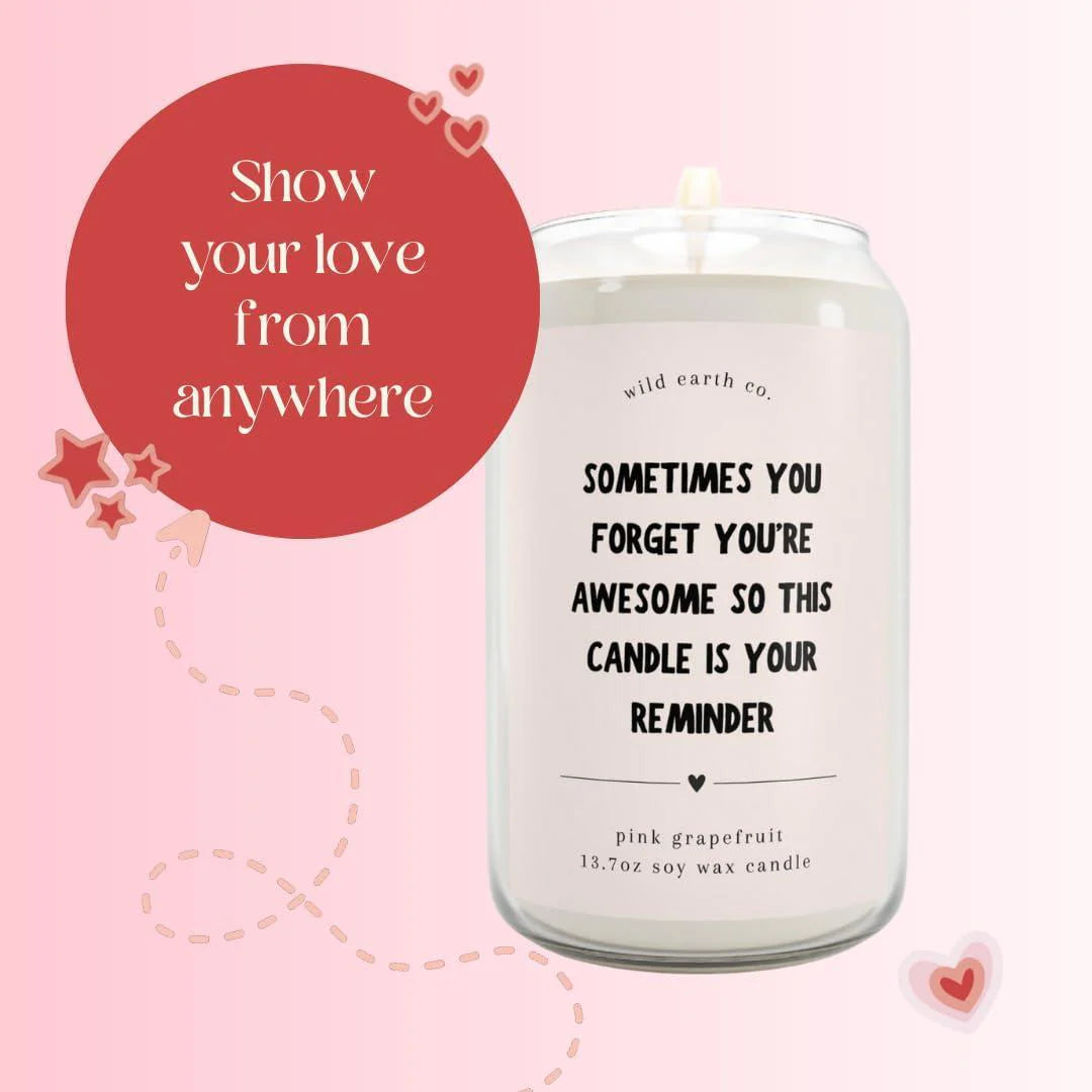 14Oz Scented Candle Jar Pink Grapefruit Soy Candle with You Are Awesome Message