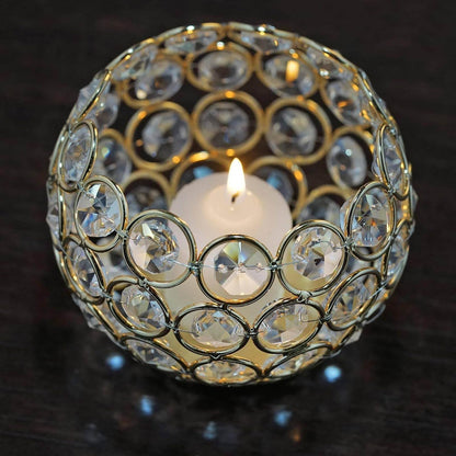 Gold Crystal Beaded Votive Tealight Wedding Crystal Candle Holder - 4" Dia X 3.5" Tall