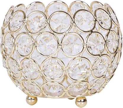 Gold Crystal Beaded Votive Tealight Wedding Crystal Candle Holder - 4" Dia X 3.5" Tall