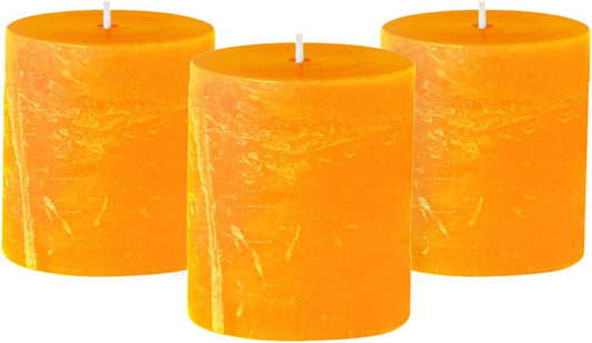 3X3 Inch Orange Candles Pillar, Fall Pillar Candles Set of 3, Rustic Texture, Unscented Orange Pillar Candles for Fall, Dripless Candles, 3 Inch Orange Candles, Fall Candles